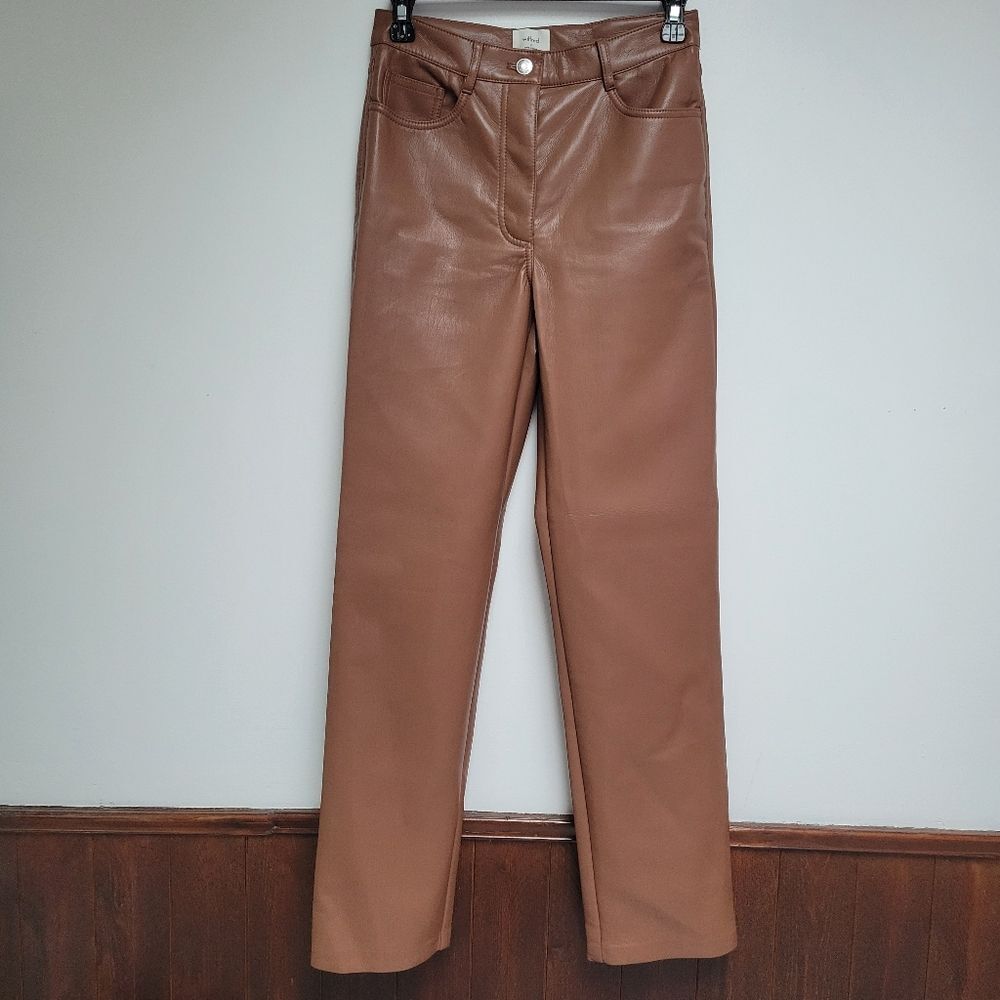 Wilfred Aritzia | The Melina Pants High Rise Vegan Leather Straight Brown Sz 2